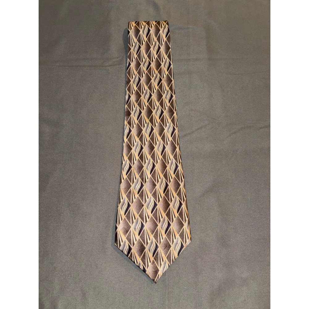 Signorcelli d Italia Mens Silk Tie Brown Geometric Diamond Pattern Formal 4 Inch